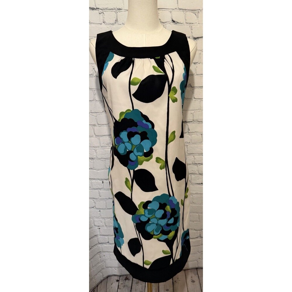 AB Studio Size 4 Floral Green Blue Black Cream Sleeveless Dress Women Stylish